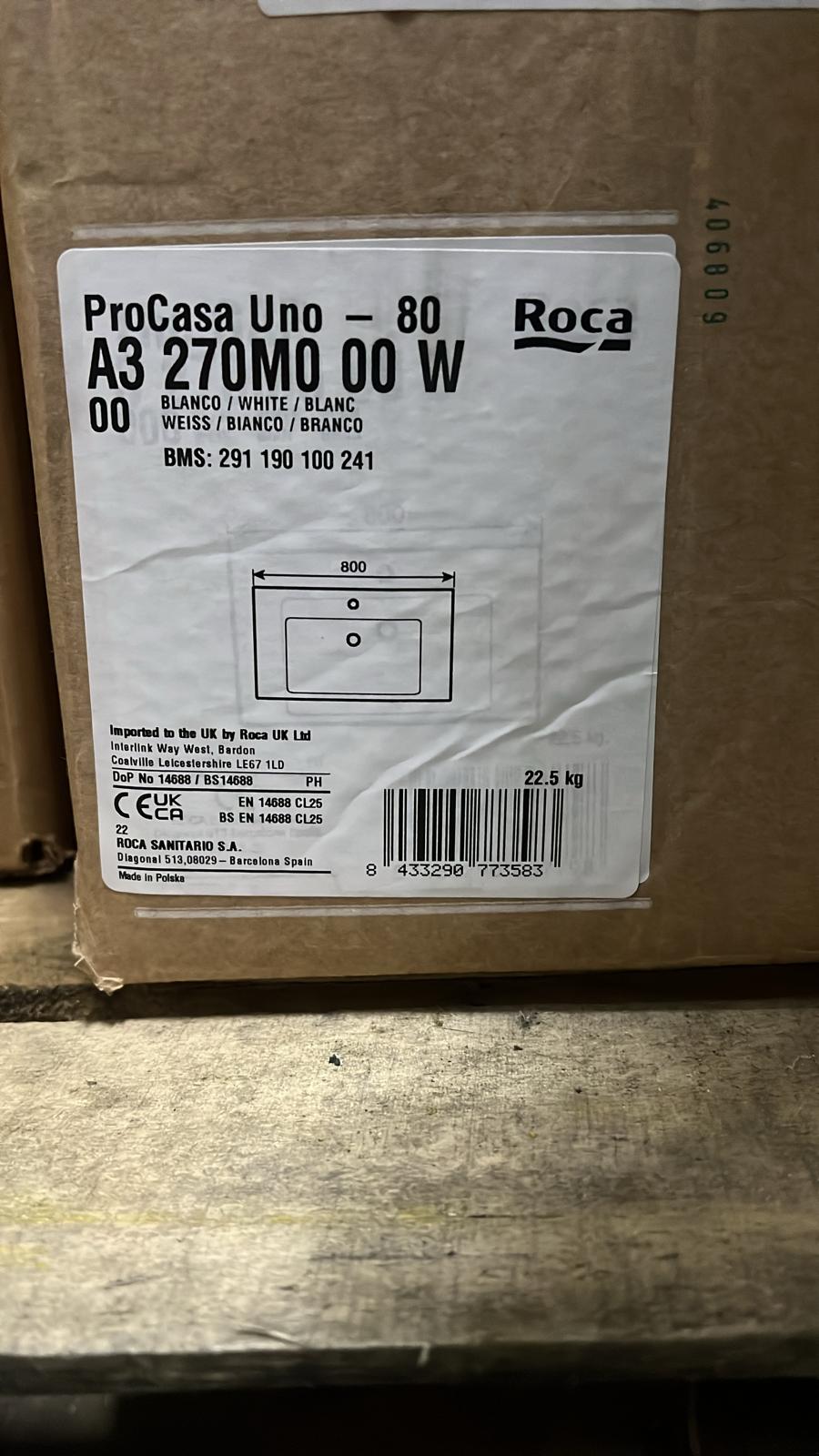 Roca ProCasa Uno Wastafel wit