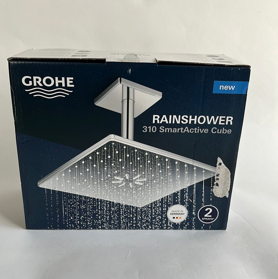 GROHE Rainshower SmartActive 310 Cube hoofddouche, plafond montage, vierkant 142 mm met 2 straalsoorten, geborsteld cool sunrise - 26481GN0