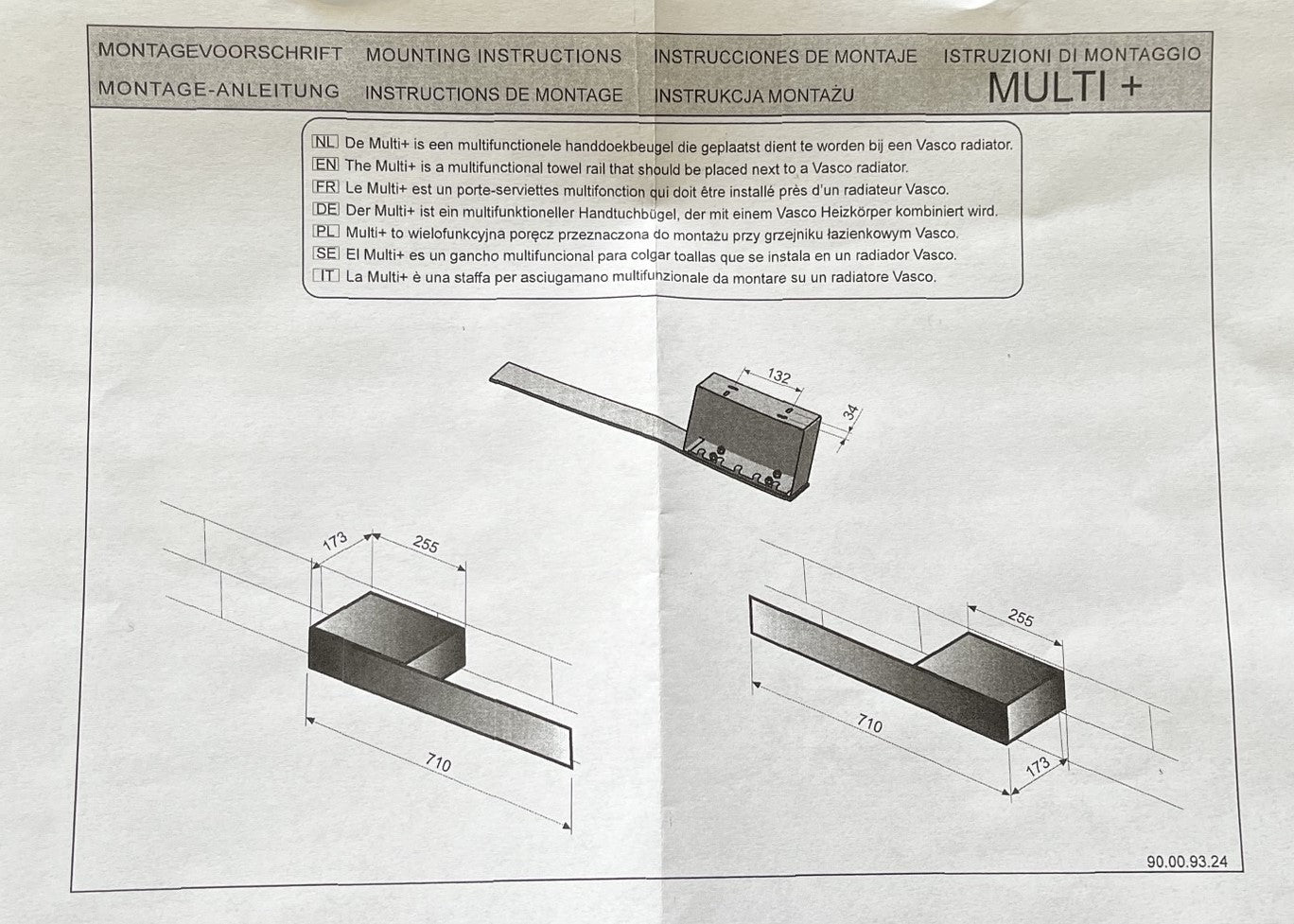 Vasco Multi Plus handdoekbeugel rechts 71 cm licht antraciet