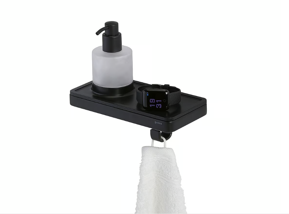 Geesa Frame Black planchet met haak en zeepdispenser zwart