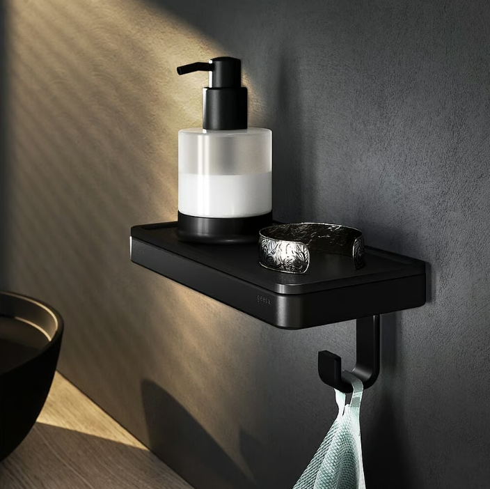 Geesa Frame Black planchet met haak en zeepdispenser zwart