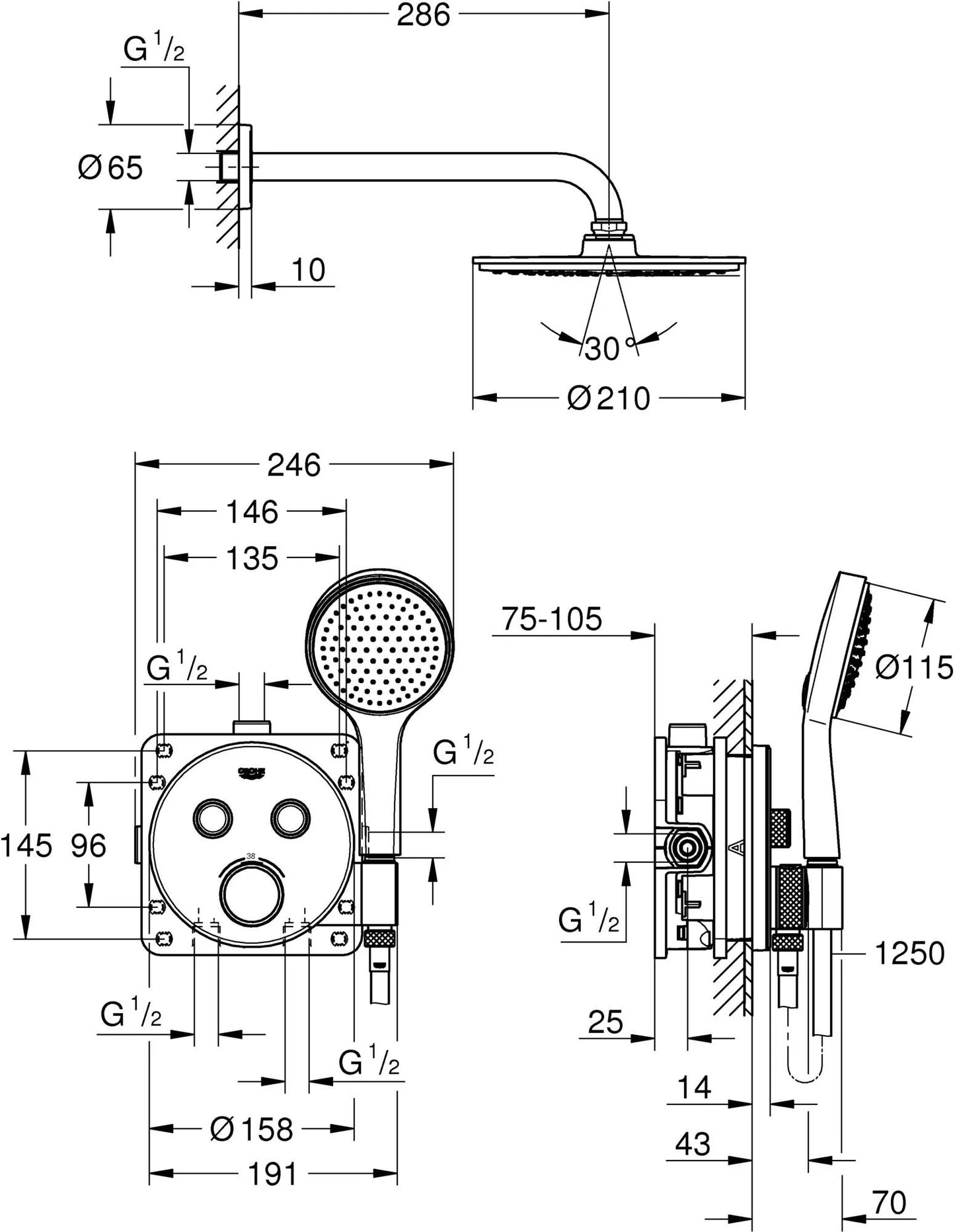 Grohe Cosmopolitan 210 Grohterm smartcontrol rainshower set