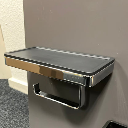 Geesa Frame Black Chrome toiletrolhouder met planchet