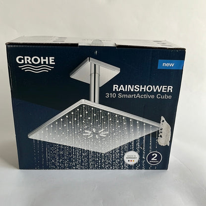 GROHE Rainshower SmartActive 310 Cube hoofddouche, plafond montage, vierkant 142 mm met 2 straalsoorten, geborsteld cool sunrise - 26481GN0