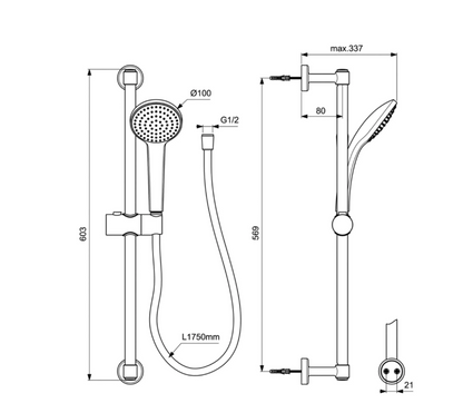 Ideal standard Idealrain glijstangset 60cm met handdouche Ø10cm, silk black