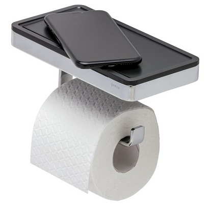 Geesa Frame Black Chrome toiletrolhouder met planchet