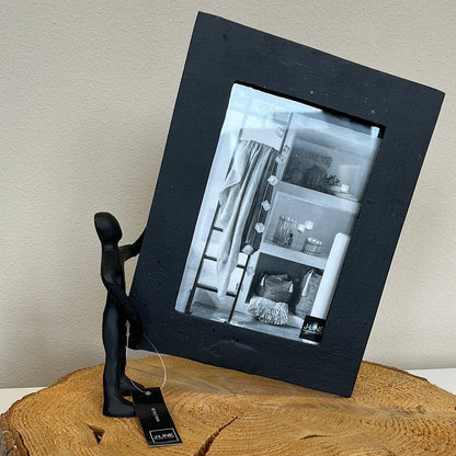 J-Line Figuur Met Fotokader Aluminium Zwart Small