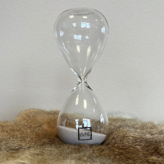 J-Line Zandloper Deco Glas/Zand Wit/Taupe Small