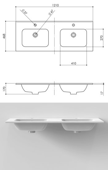 Arcqua Marble wastafel 121x46cm